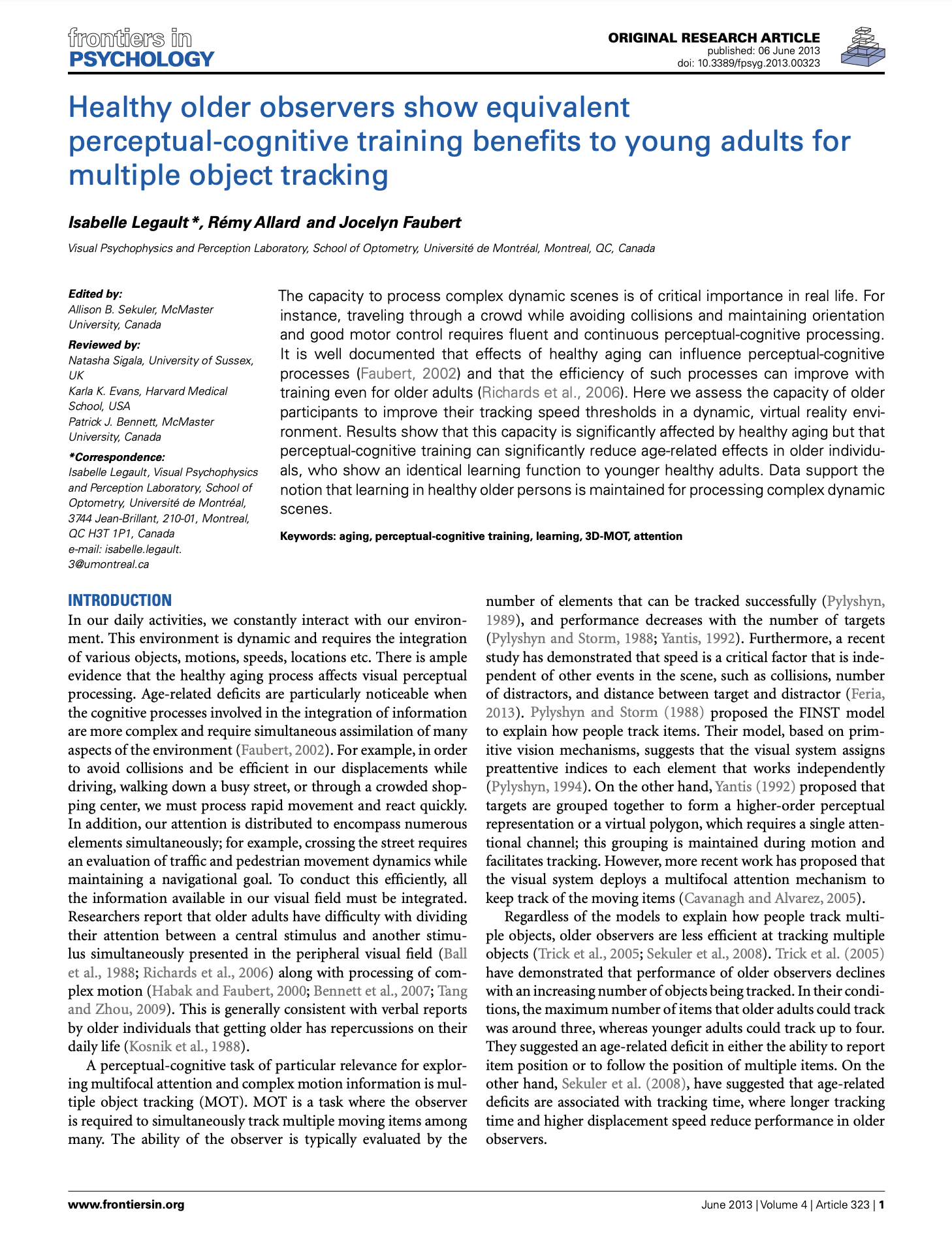 Healthy older observers show equivalent perceptual-cognitive training benefits to young adults for multiple object tracking