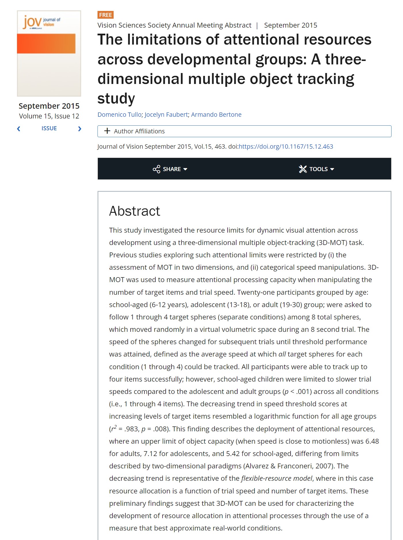 The limitations of attentional resources across developmental groups: A three-dimensional multiple object tracking study