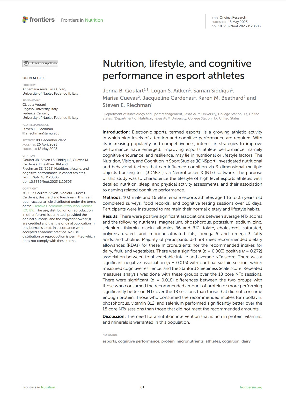 Nutrizione, stile di vita e prestazioni cognitive negli atleti di eSport