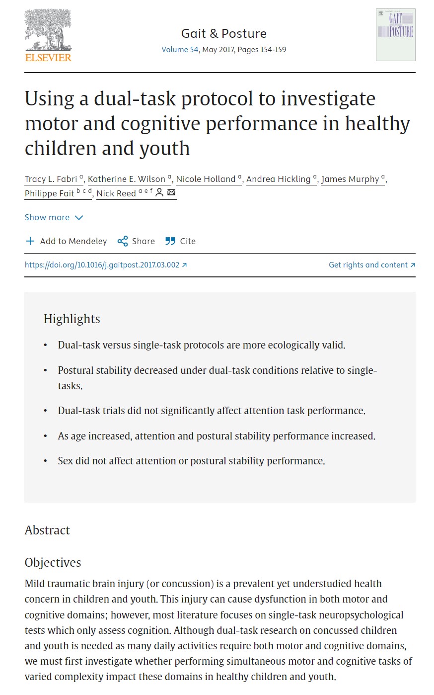 Using a dual-task protocol to investigate motor and cognitive performance in healthy children and youth