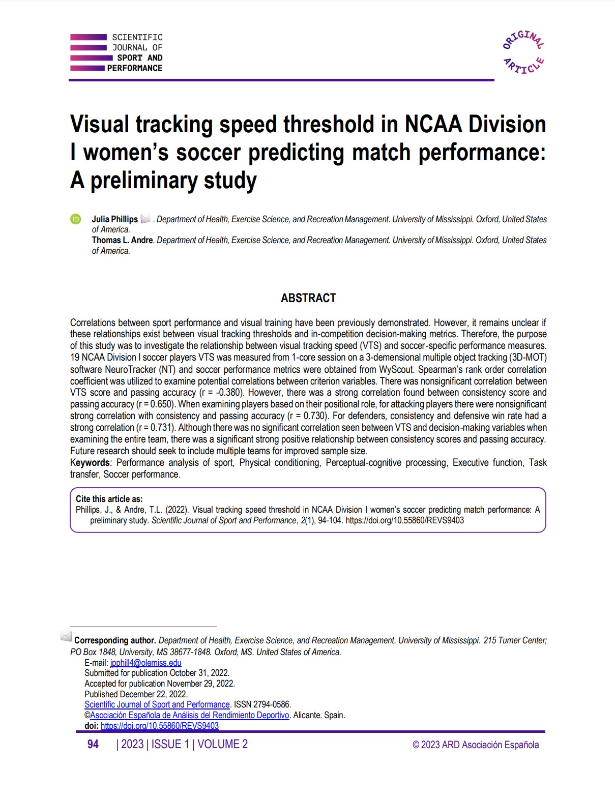 Soglia di velocità di tracciamento visivo nel calcio femminile della Divisione I della NCAA per prevedere le prestazioni della partita
