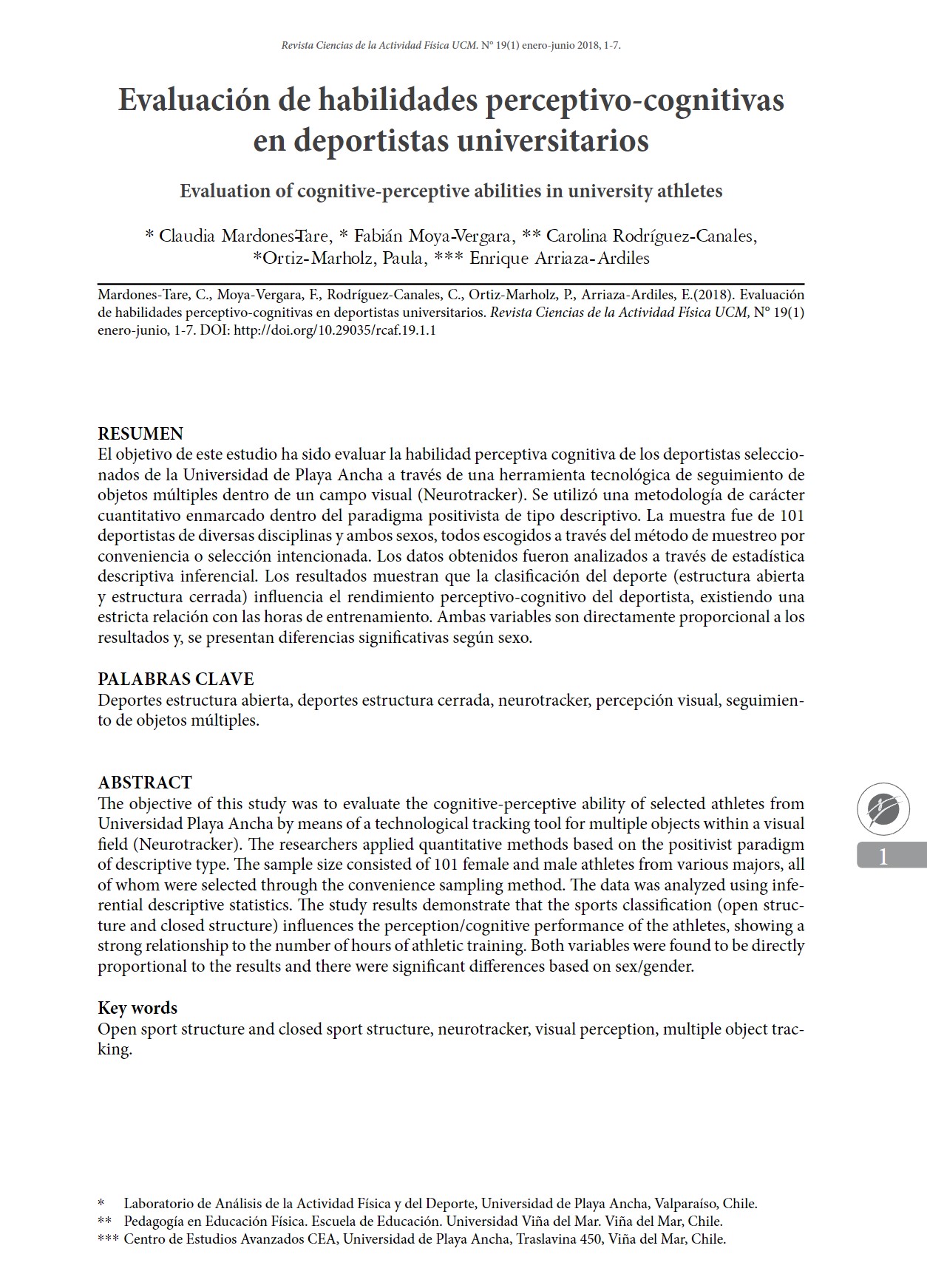 Evaluation of perceptual-cognitive skills in university athletes