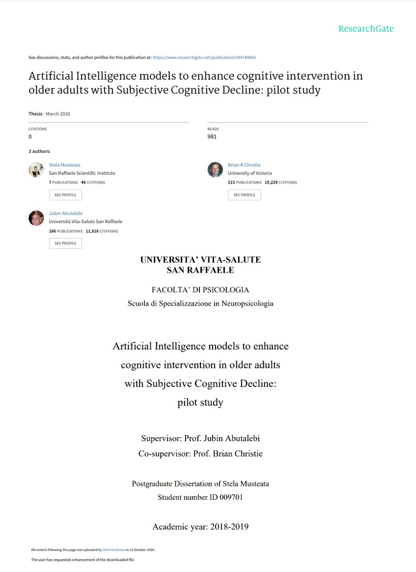 Modelos de Inteligencia Artificial para mejorar la intervención cognitiva en adultos mayores con Deterioro Cognitivo Subjetivo: estudio piloto