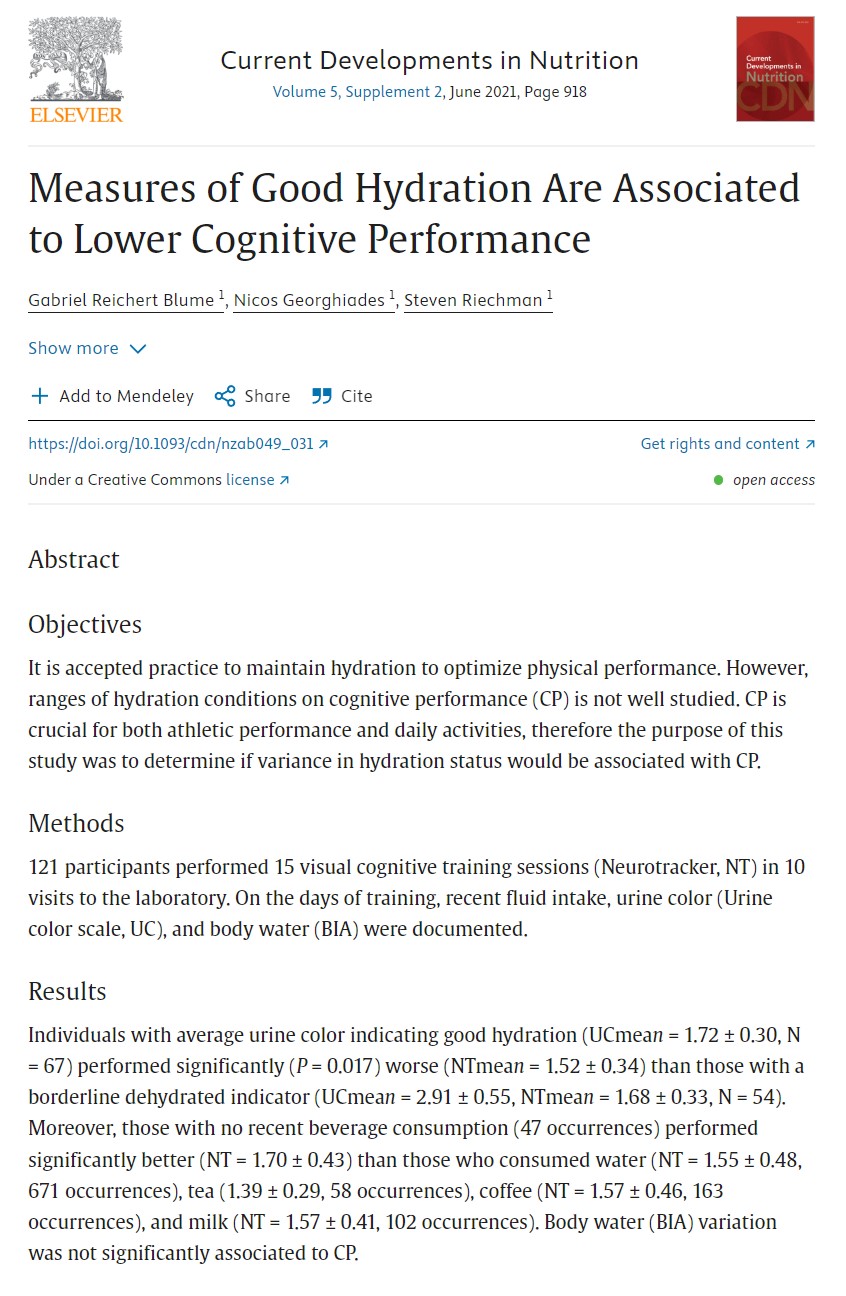 Le misure di buona idratazione sono associate a prestazioni cognitive inferiori
