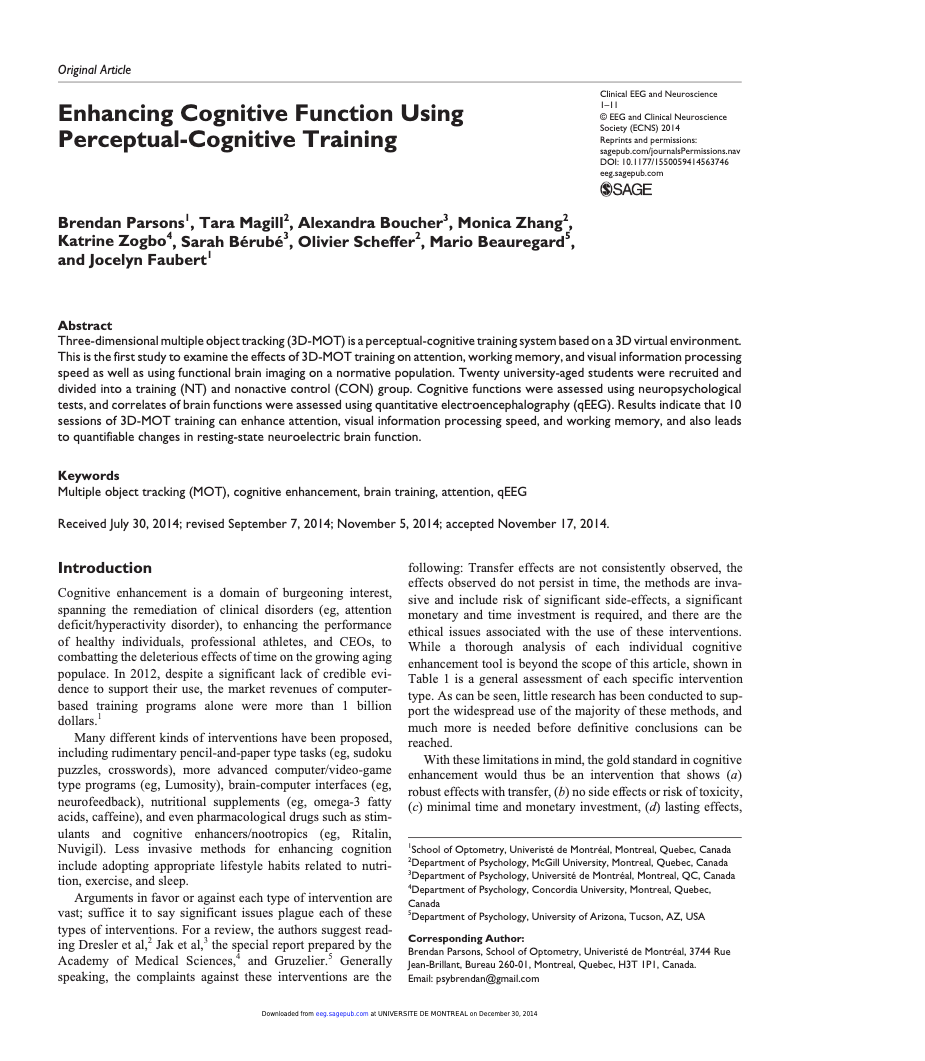 Enhancing Cognitive Function Using Perceptual-Cognitive Training