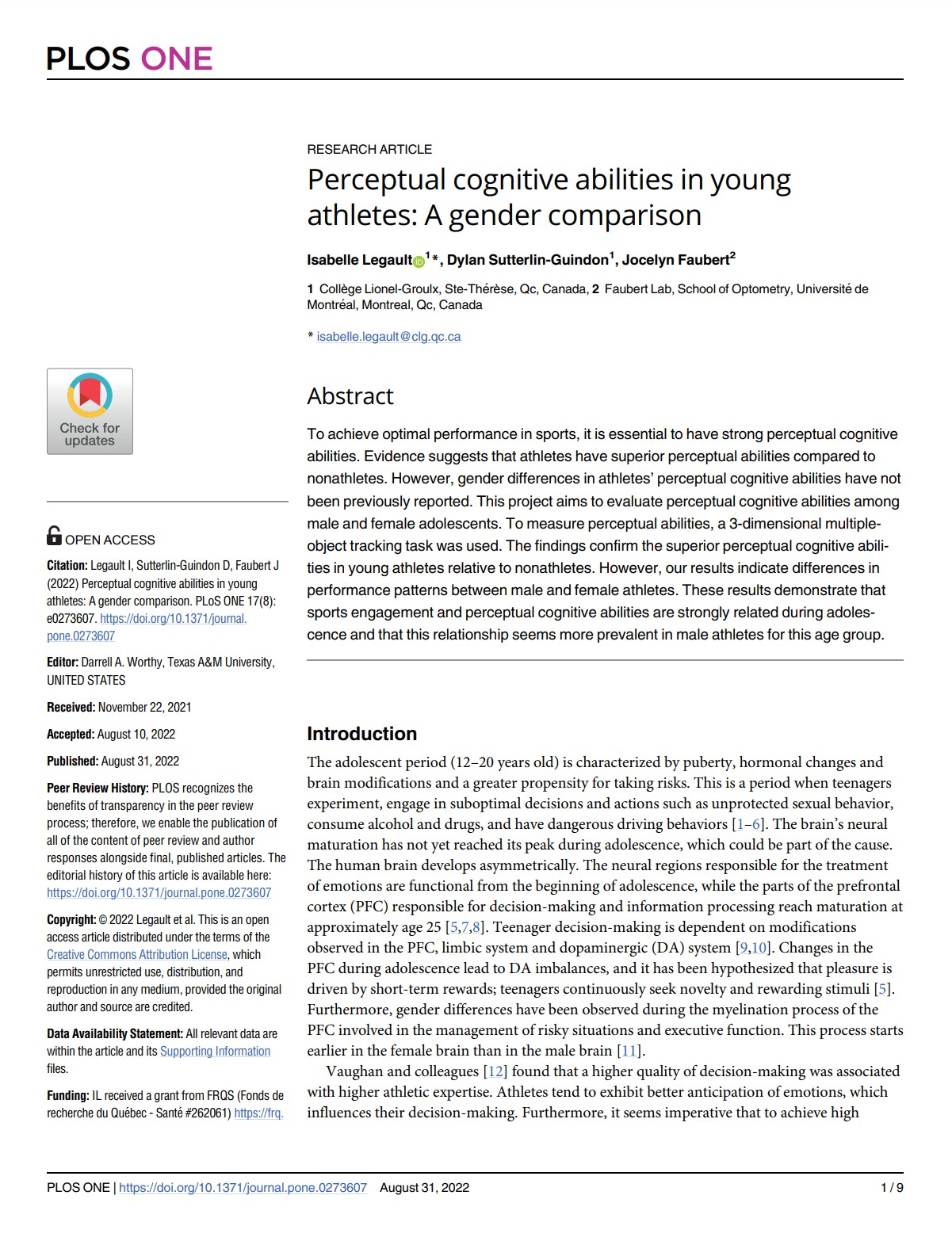 Capacità cognitive percettive nei giovani atleti: un confronto di genere