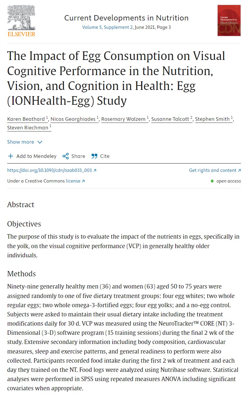 The Impact of Egg Consumption on Visual Cognitive Performance in the Nutrition, Vision, and Cognition in Health: Egg (IONHealth-Egg) Study