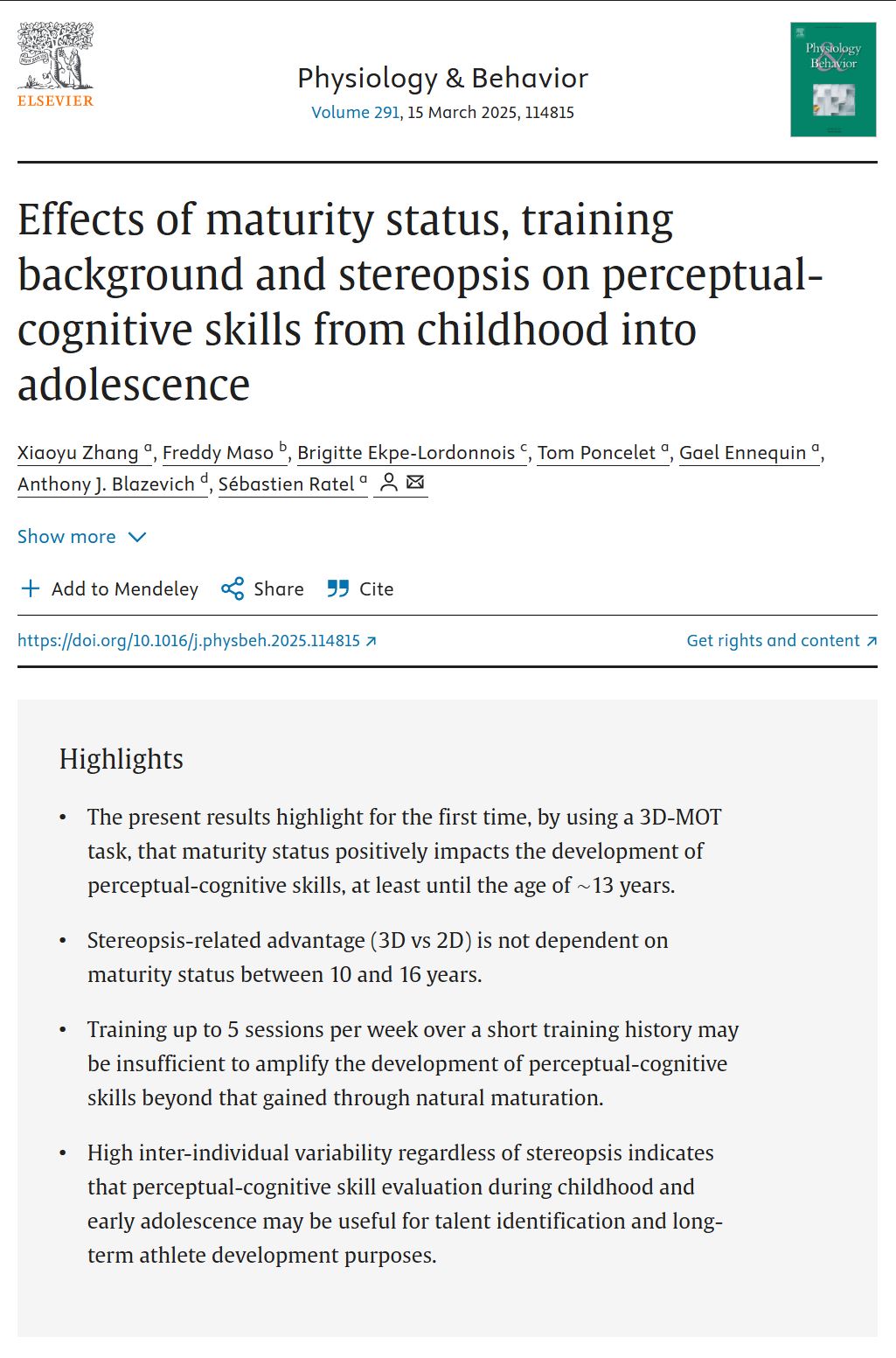 Effects of maturity status, training background and stereopsis on perceptual-cognitive skills from childhood into adolescence.