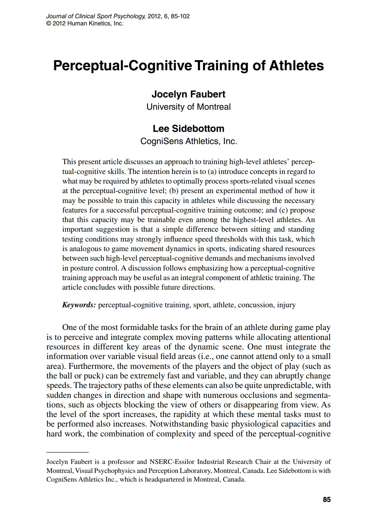 Perceptual-Cognitive Training of Athletes